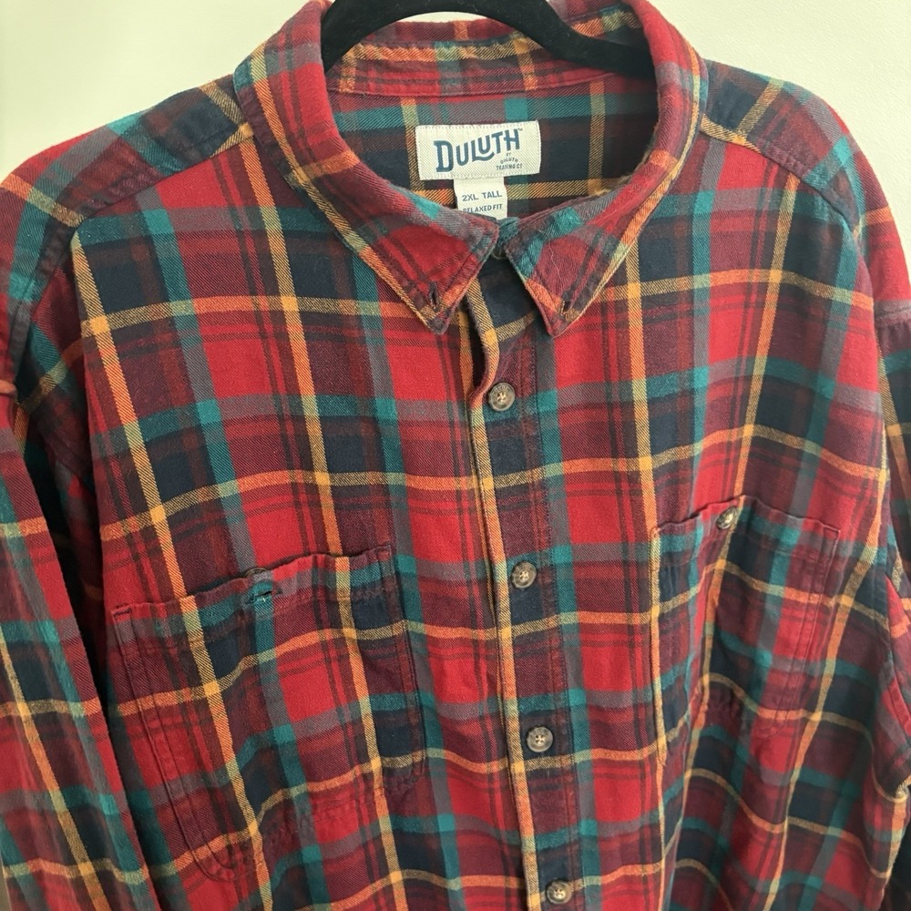 Duluth Men's Free Swingin' Flannel Relaxed Fit ButtonPockets Red Plaid Shirt 2XL